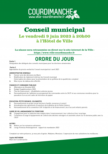 Conseil municipal vendredi 9 juin
